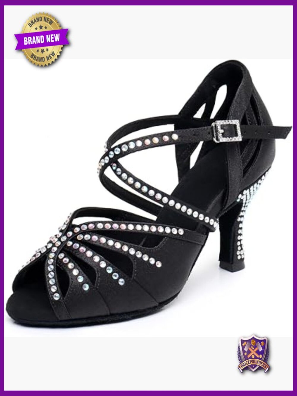 Professional 3" Mid Heel Satin Rhinestone Salsa Latin Ballroom Dance Shoes